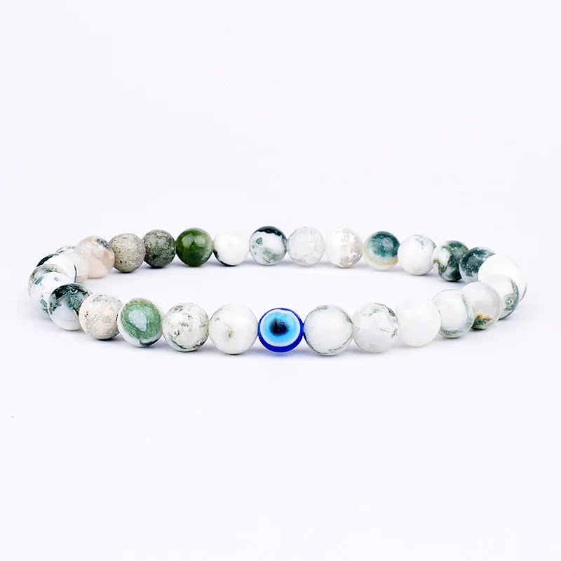 MKENEDN 6mm Natural Stone Beads Evil Eye Bracelet Reiki Hematite Elastic Bracelets For Men Women Hand Jewelry Pulseras Homme - Madeinsea©