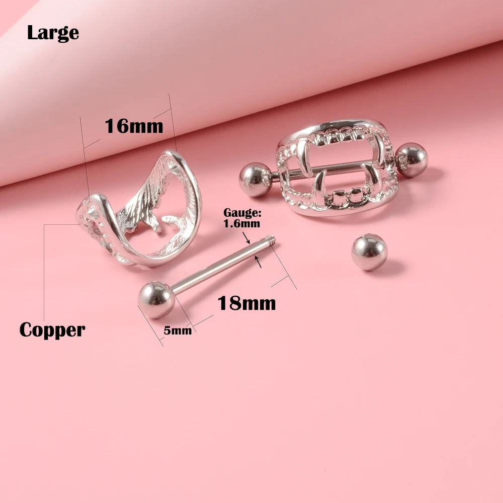 2Pcs 14G Sexy Teeth Nipple Ring Shield Cover Barbell Nipple Piercing Bar for Women Surgical Steel Breast Body Piercing Jewelry