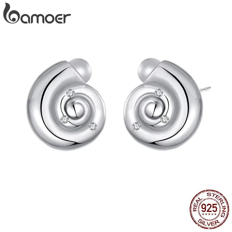 BAMOER Vergoldete Muschelohrringe, 925er Sterlingsilber, Ohrstecker mit Muschel, Strandschmuck, Geschenke für Frauen, SCE1827