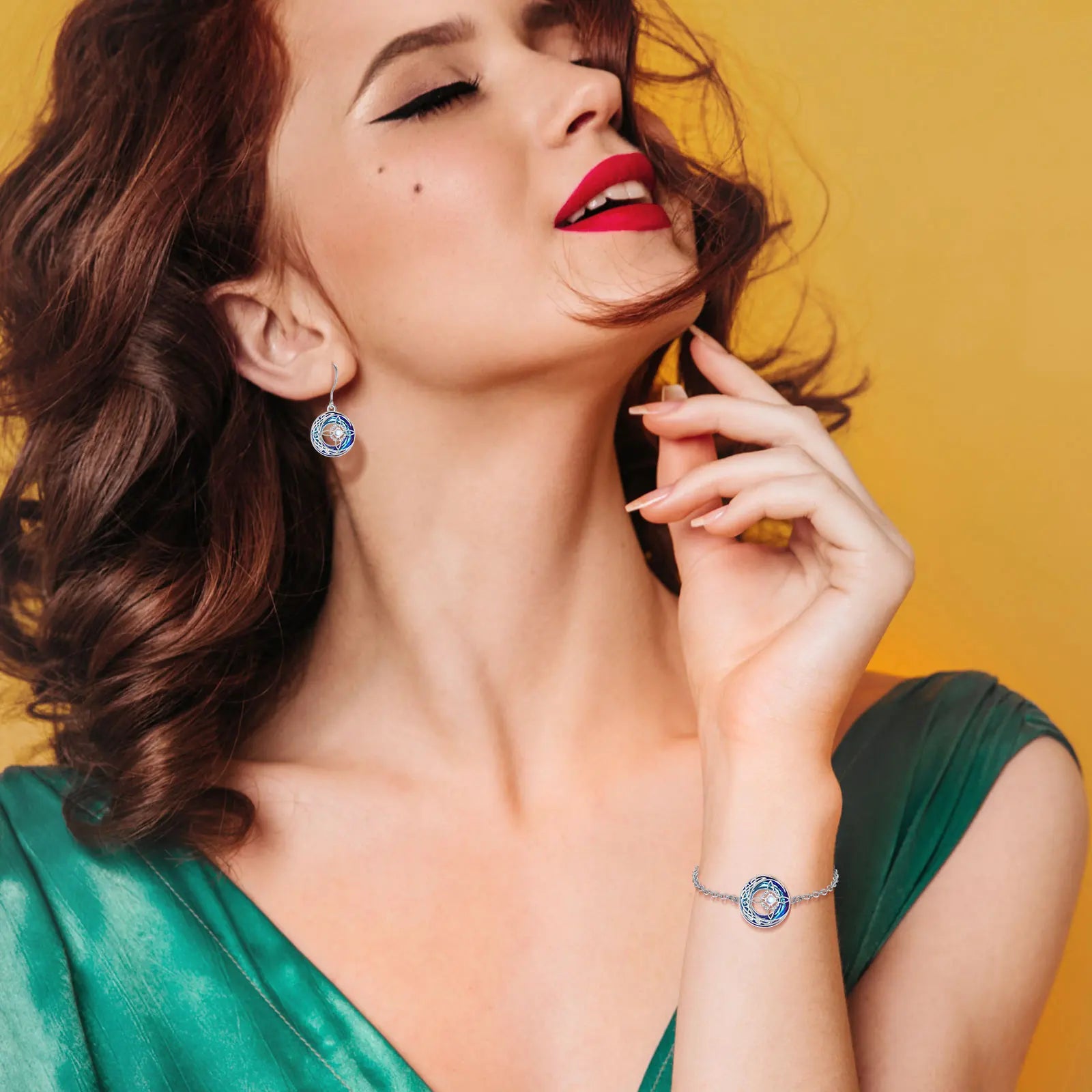 Eudora 925 Sterling Silver Witches Knot Adjustable Ring & Necklace & Bracelet Austrian Crystal Wicca Amulet Jewelry Set Gift