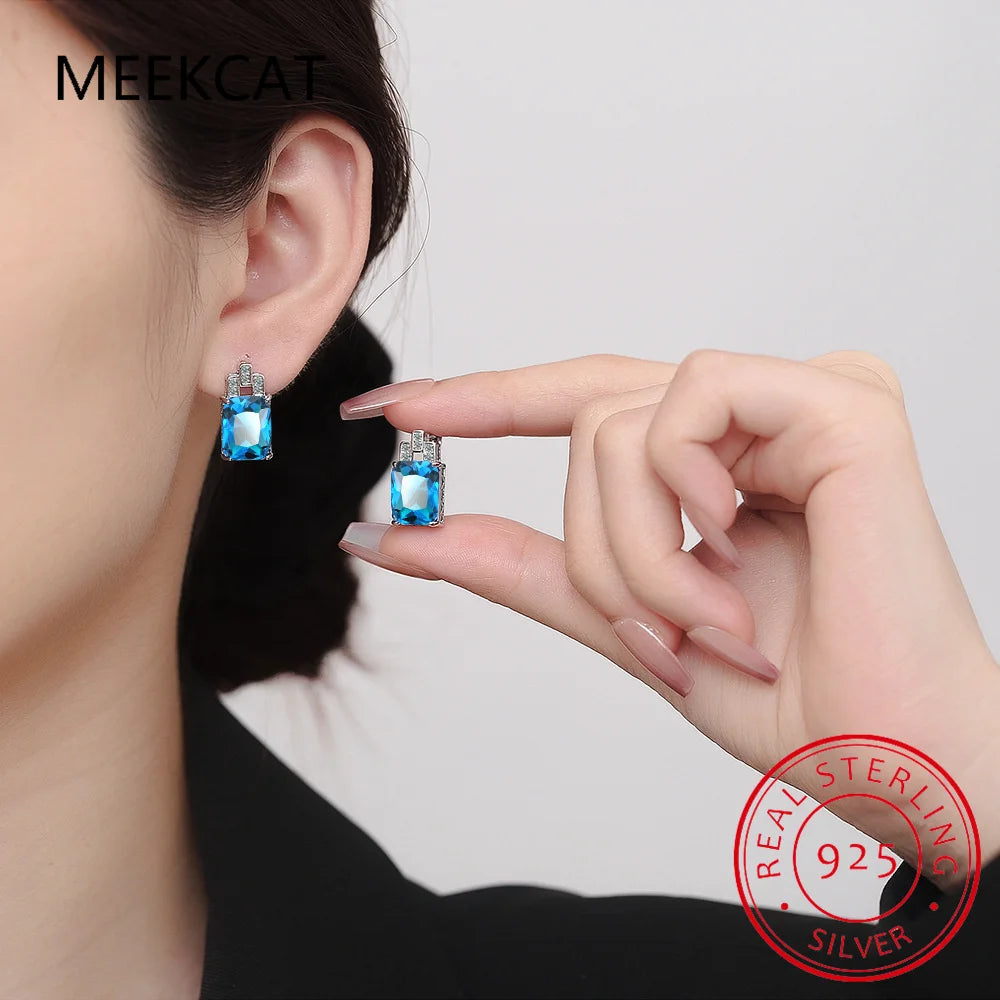 8ct Green Simulated Nano Emerald 925 Sterling Silver Hoop Earrings for Women Jewelry