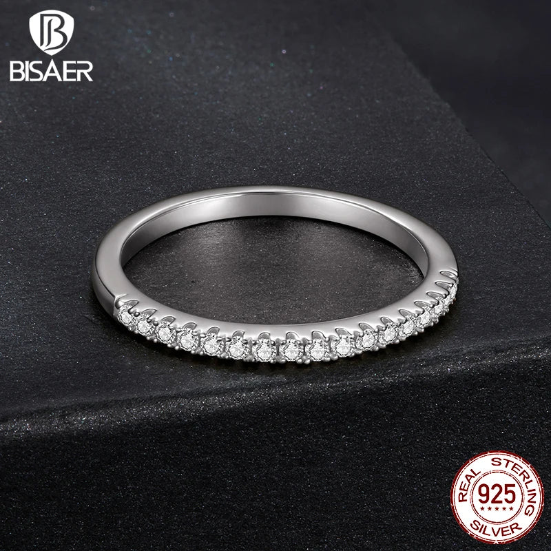 BISAER Eternity Moissanite Engagement Ring 925 Sterling Silver VVS1 EX Delicate Lab Diamond Band for Women Wedding Fine Jewelry