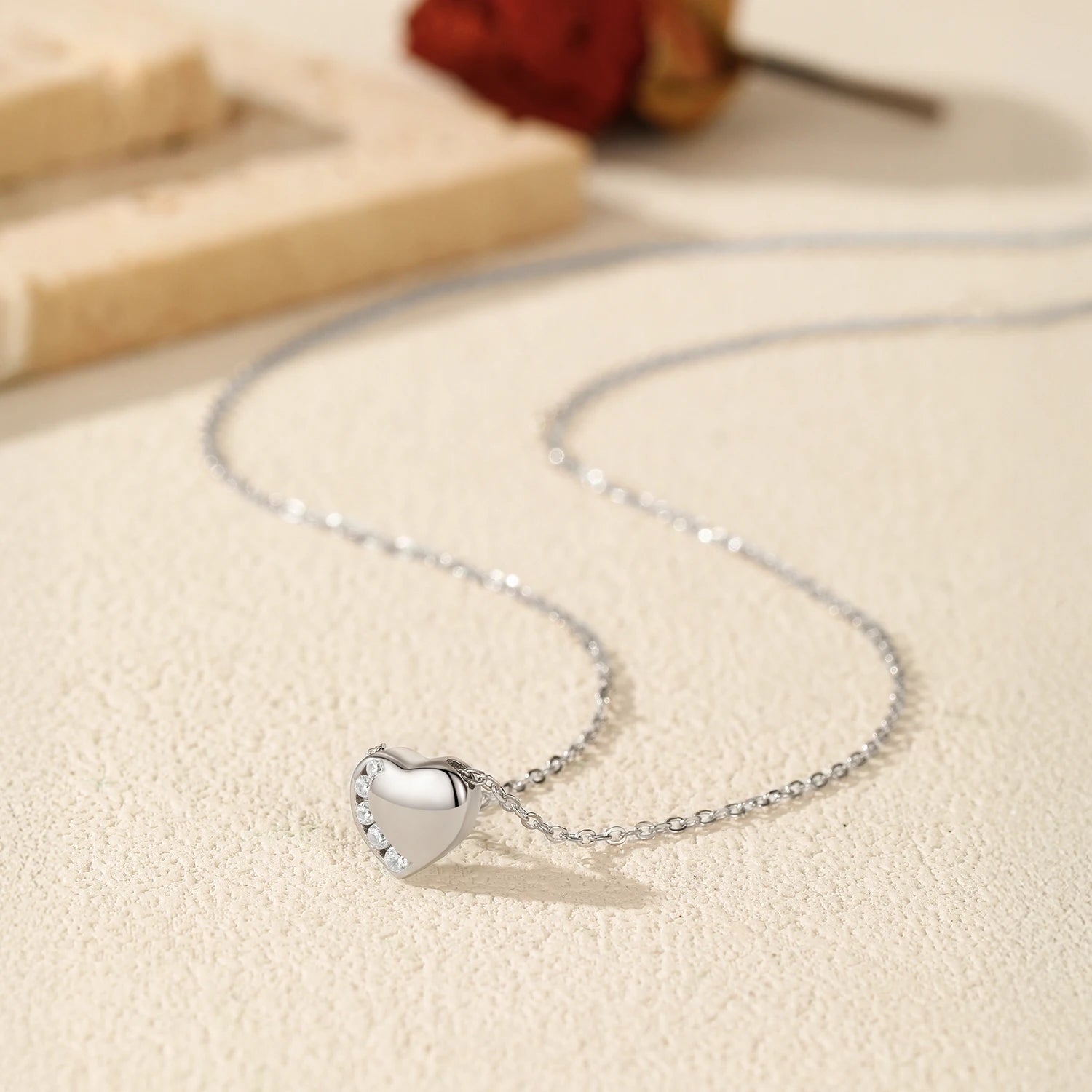 MODIAN 925 Sterling Silver Sets Simple Heart Ear Studs Dazzling Clear CZ Pendant Necklace For Women Fine Jewelry Sets