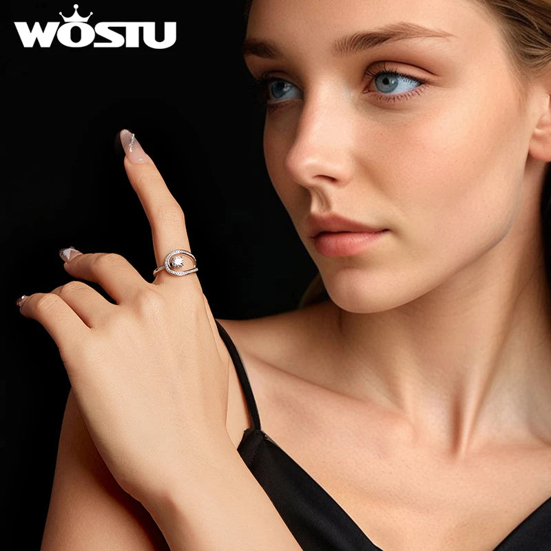 WOSTU Circle Swirl Moissanite Wedding Ring for Women 925 Sterling Silver Diamond Cut Engagement Ring Girl Party Anniversary Gift