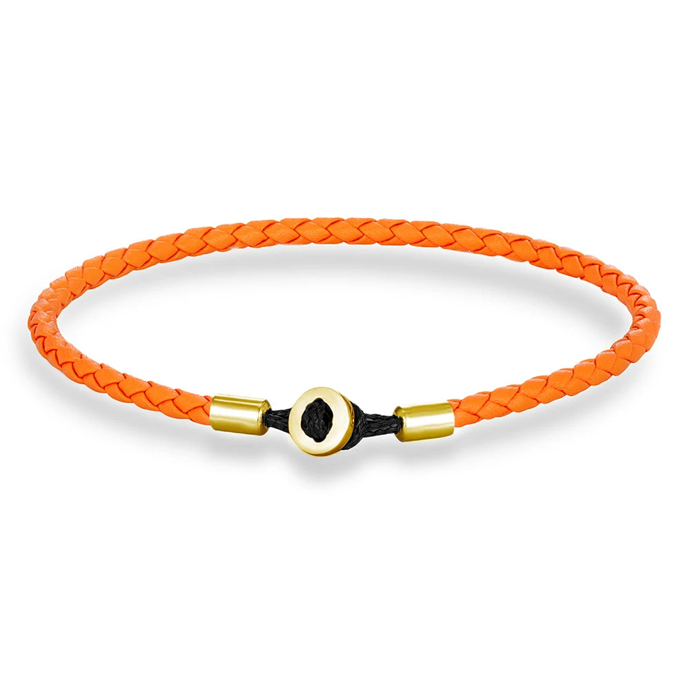 MKENDN Simple Style Gold Color Stainless Steel Button Braided Leather Bracelet For Men Women Couple Jewelry Gifts Homme