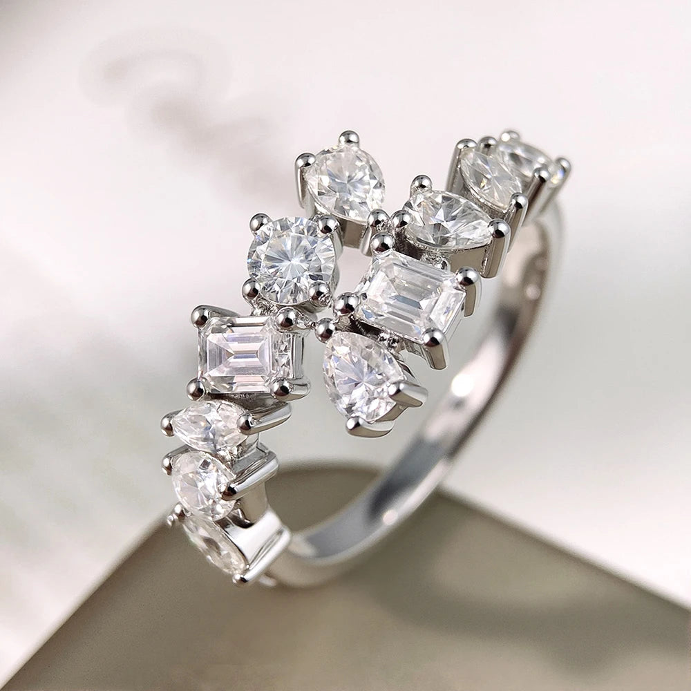 Serenity 2.6cttw Special Shape Cut D Color Moissanite Rings for Women S925 Sterling Silver Plated 18K Lab Diamond Eternity Rings