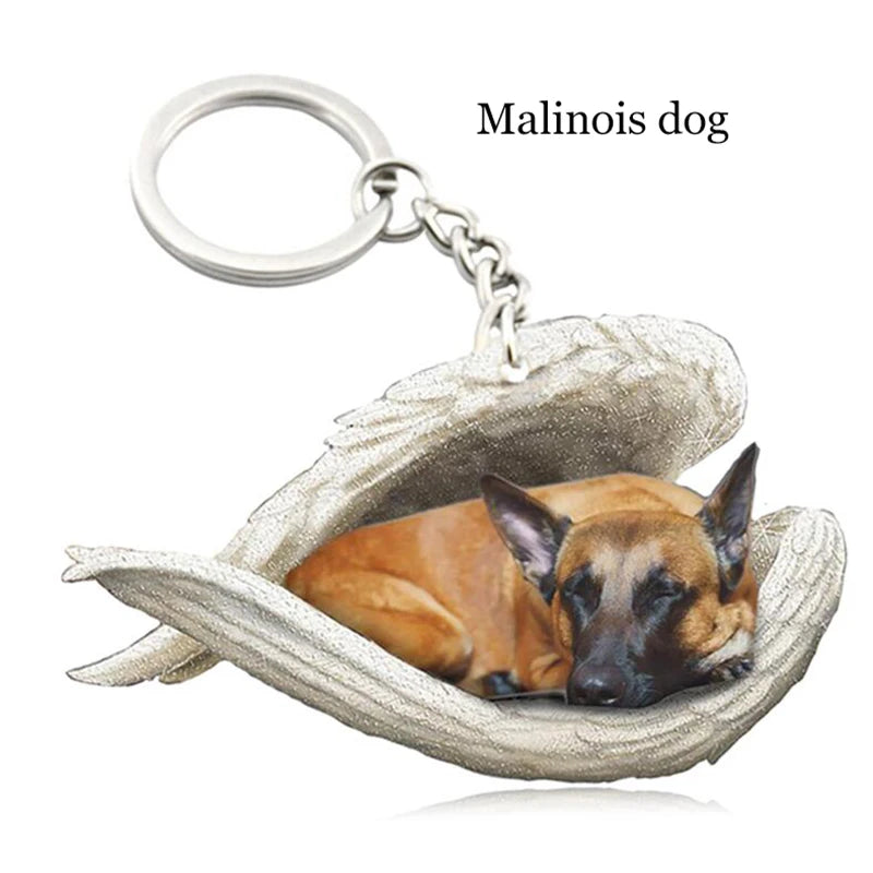 100 Style Cut Dog Sleeping Angel Pendant Bag Keychain Car Keychain Keyring Animal Pet Jewelry Boyfriend Girls Gift Accessories