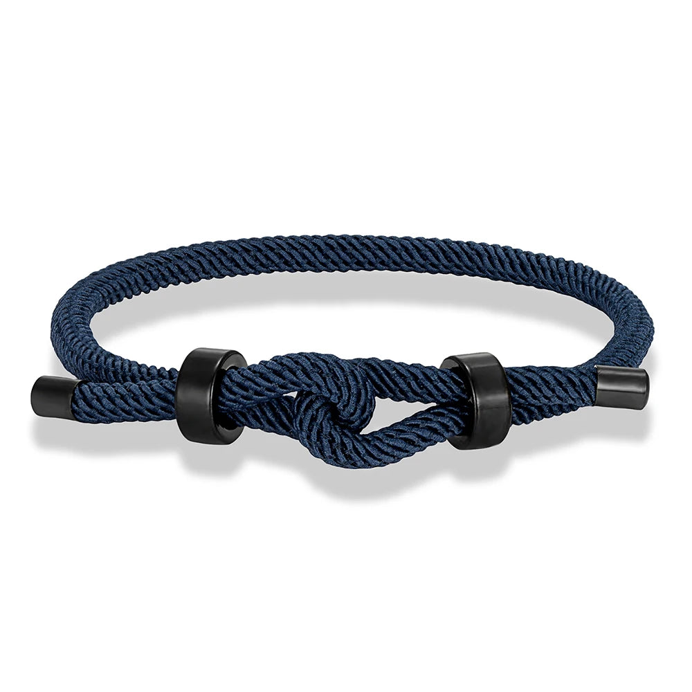 MKENDN Verstellbares Knoten-Seilarmband, schwarzer Edelstahl-Anhänger, wasserfest, Schmuckgeschenk für Paare, Vater, Sohn, Freund