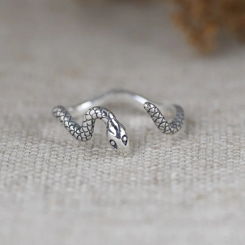 MKENDN 925 Sterling Silber Kreativer Retro-Schlangenring für Damen und Herren Gothic Trendy Street Punk Style Dunkler Schmuck