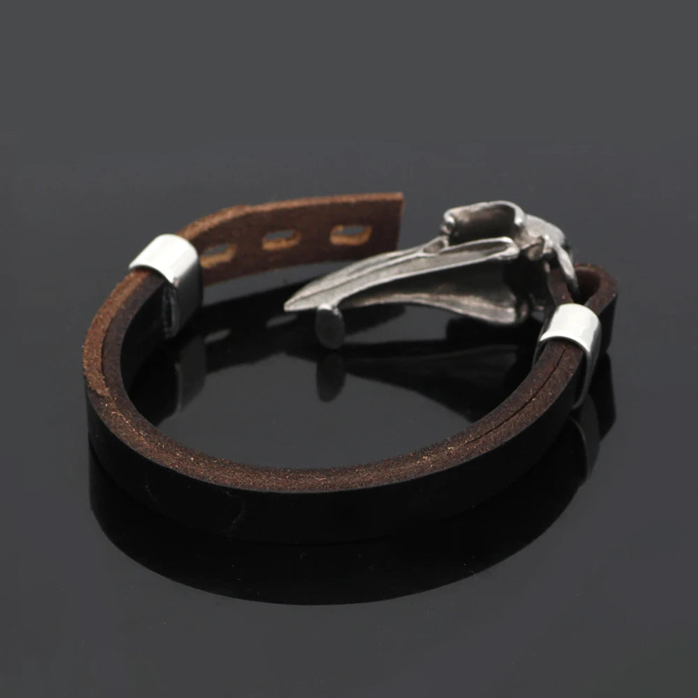 Fashion Vintage Stainless Steel Nordic Odin Crow Skull Bracelet Punk Men Viking Leather Amulet Bracelets Jewelry Gift Wholesale