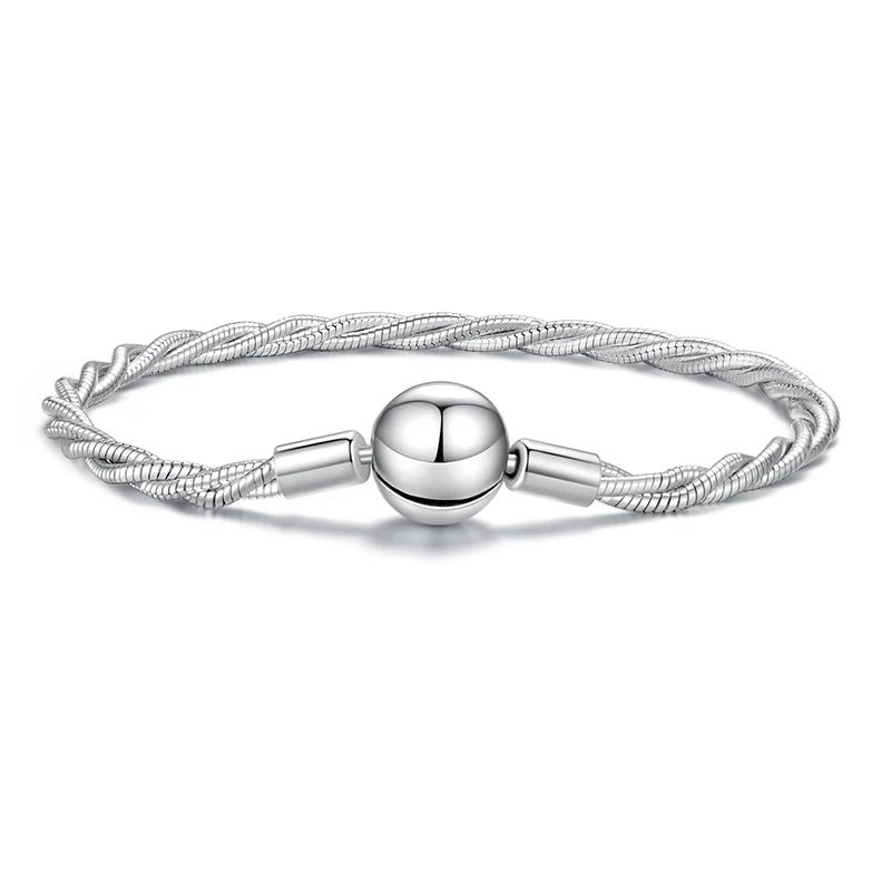 Bamoer Armband aus 925er Sterlingsilber, gedrehtes Basic-Design, doppellagige Schlangenkette, glänzender Kugelanhänger, ideales Weihnachtsgeschenk für Damen