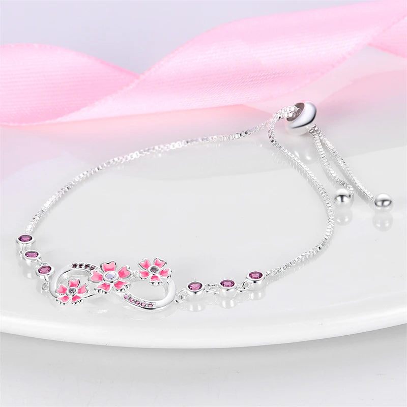 Trendy Bracelet For Women 925 Silver Sparkling Lucky Infinite Symbol Sakura Sunflower Butterfly Pendant Bracelet Wedding Jewelry
