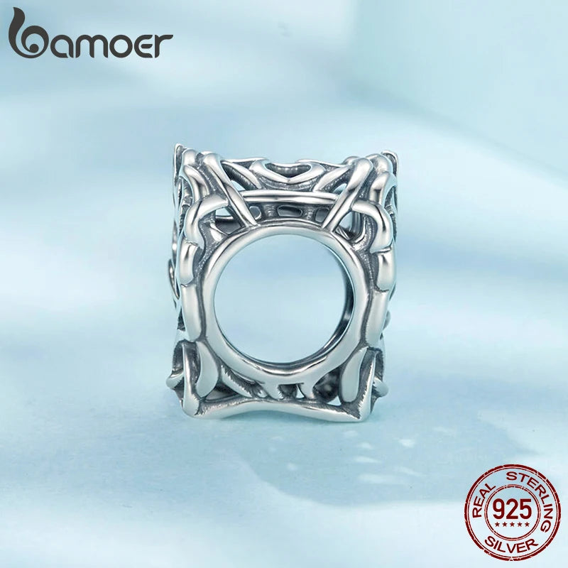 BAMOER 925 Sterling Silber Doppelpferde-Knotenperlen Retro-Herzanhänger für Damen Halskette DIY Schmuckzubehör