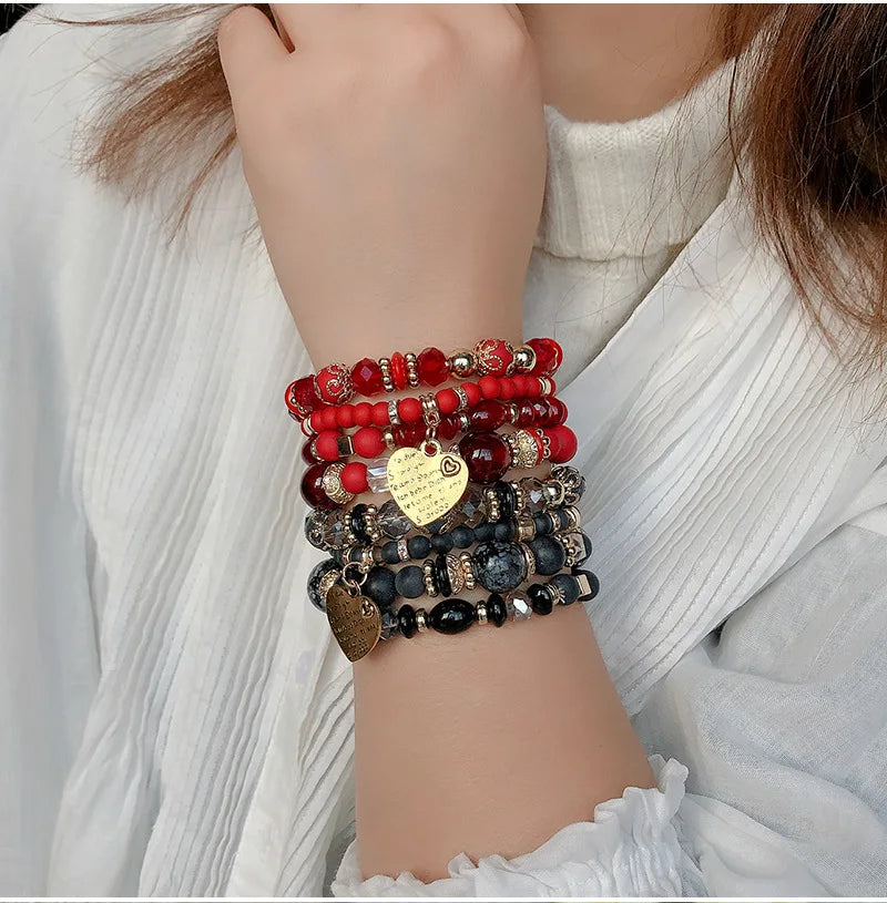Bohemian 4-pieces/set Heart Pendant Crystal Beaded Bracelet - Madeinsea©
