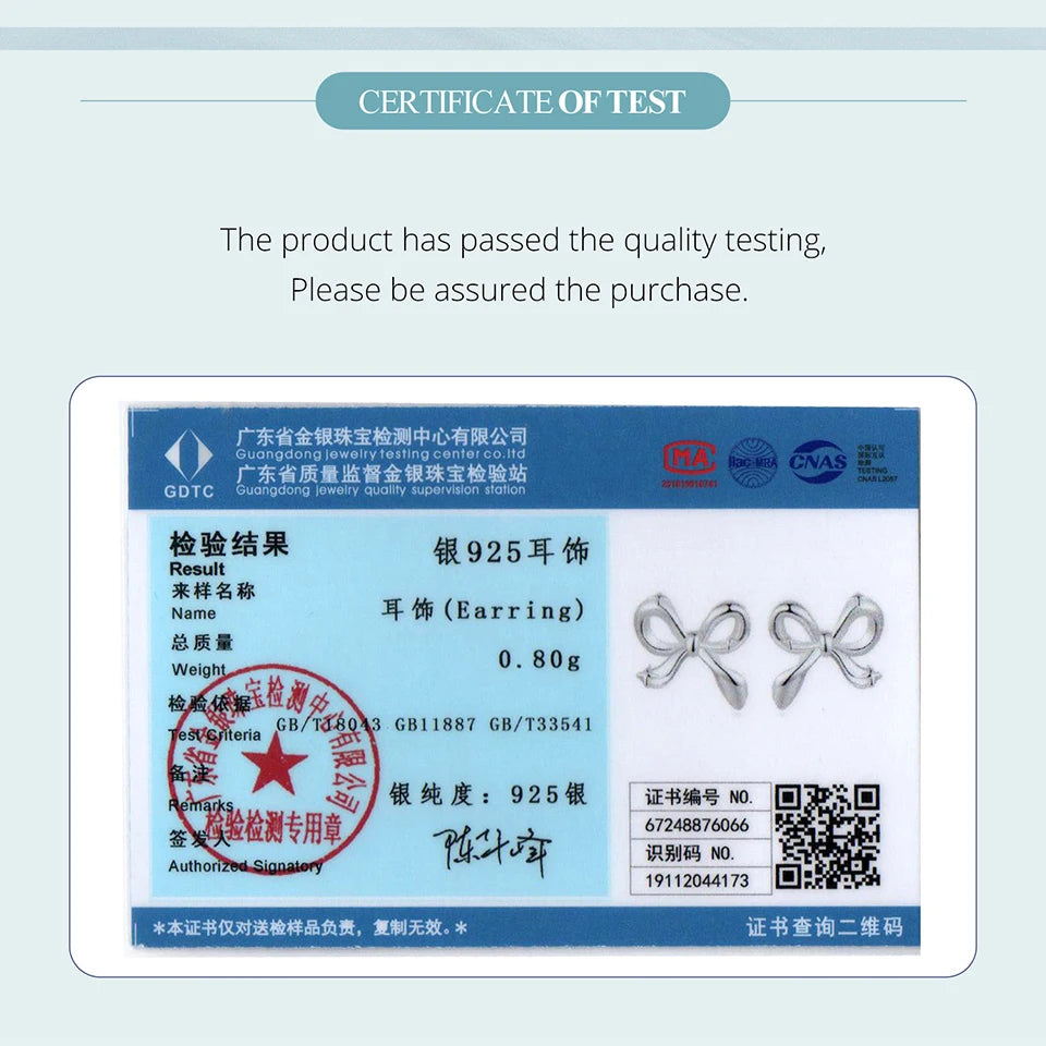 BAMOER Solid 925 Sterling Silver Bow Stud Earrings for Women Teens, White Gold Plated Small Ribbon Bowknot Stud Earrings SCE1838