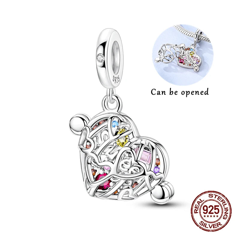 Fashion 925 Sterling Silver Heart Shape Tree Of Life Mother Sister Hug Charms Beads Fit Original Bracelets Fine DIY Jewelry Gift