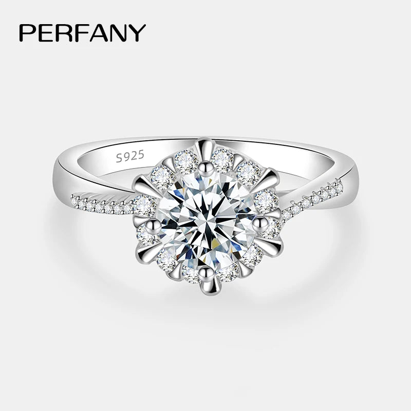 PERFANY 0.5/1CT Moissanite Engagement Rings for Women S925 Silver Sunflower Design Laboratory Diamond Rings Wedding Jewelry