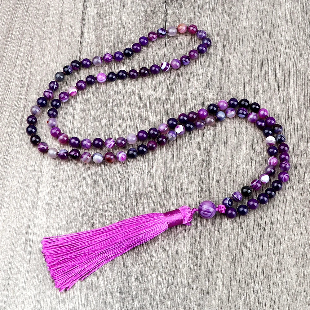 108 Mala Beaded Tassel Necklace Tiger Eyes Turquesa Meditation Yoga Jewelry Women Malachite Bohemian Ethnic Amazonite Necklace