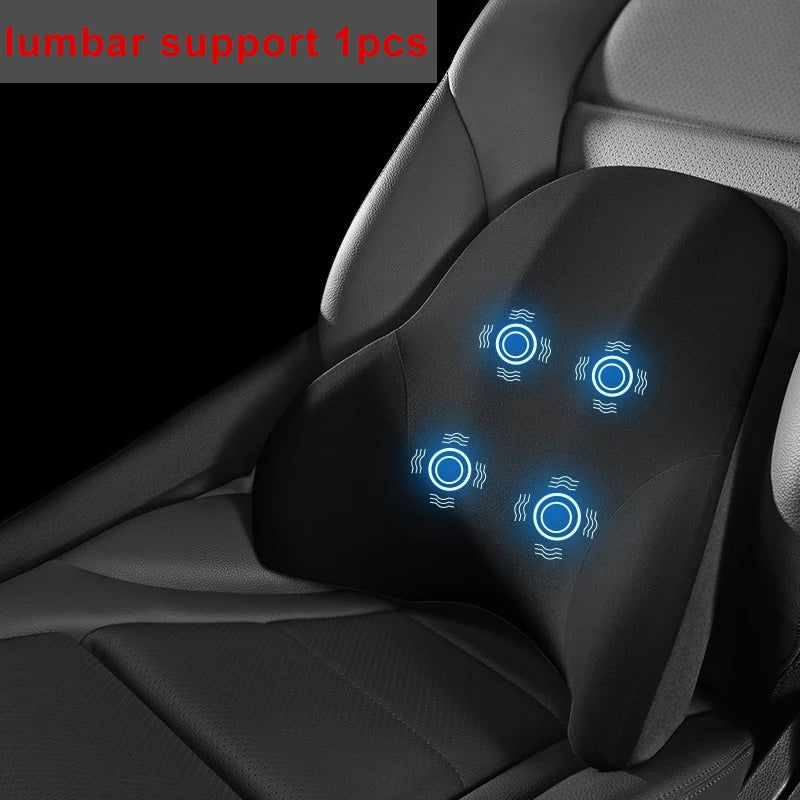 PU Leather Car Lumbar Support Pad Memory Foam Car Neck Pillow Head Waist Back Support Car Headrest Back Cushion Car Seat Pillow - Madeinsea©