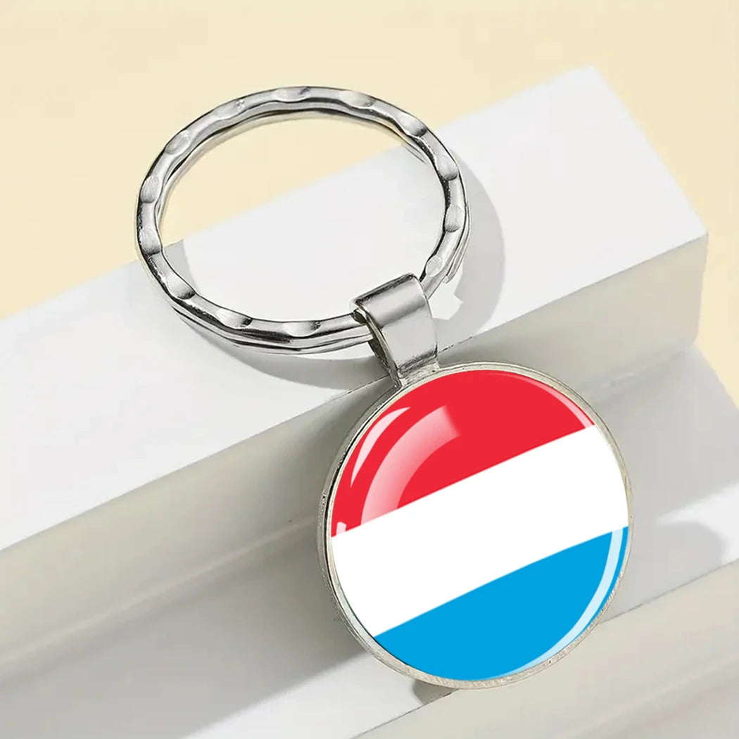 Europe National Flag Keychain Albania Spain Italy France UK Flag Glass Metal Key Chain Bag Pendant Gift for Patriot