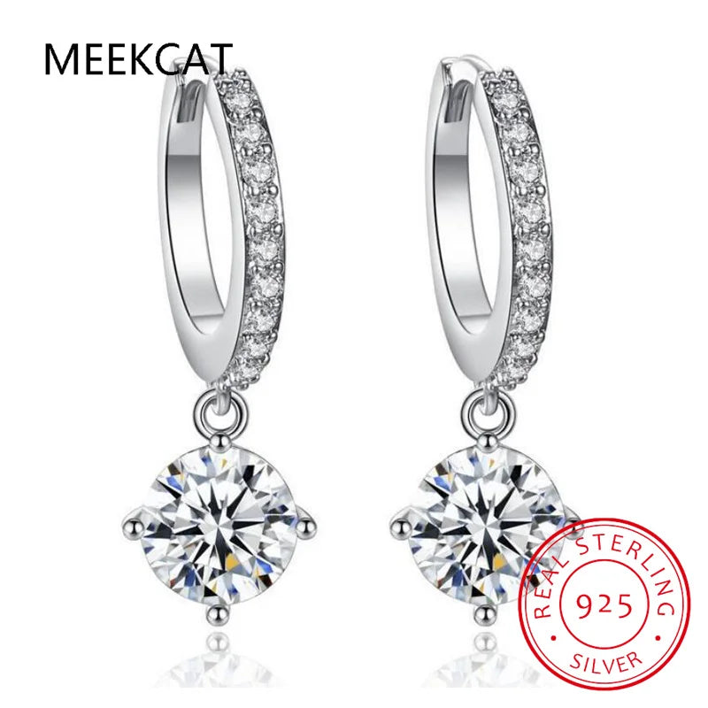 D Moissanite 3ct Earrings 925 Sterling Silver Original Certified Moissanite 1ct Hoop Drop Dangle Earrings 2ct Huggie for Women