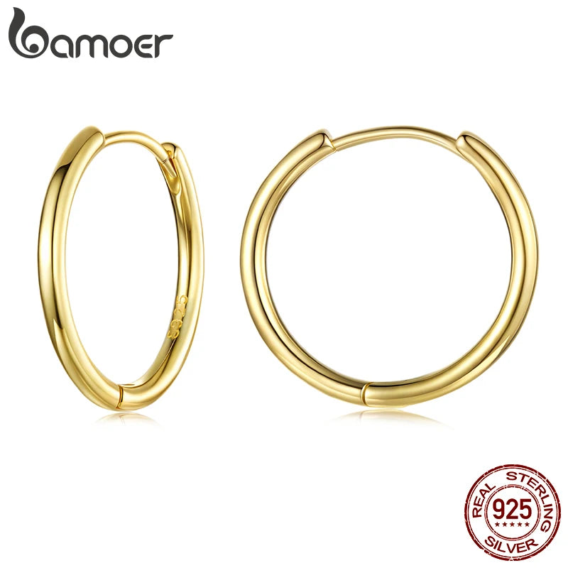 BAMOER Goldene Creolen für Damen, minimalistische Huggie-Creolen aus 925er Sterlingsilber, Ohrklemme für Knorpelpiercings