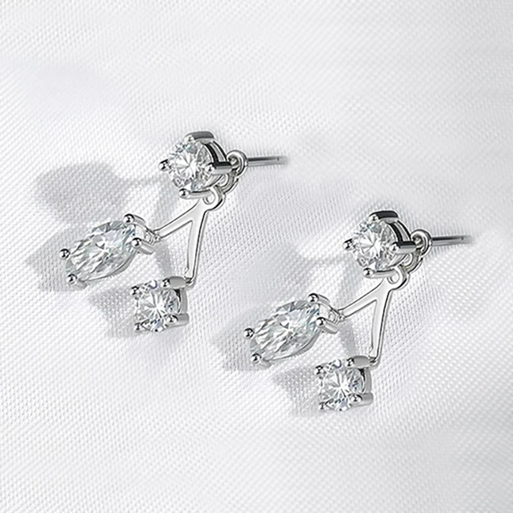 Serenity 1.8ct Marquise D Moissanite Earrings for Women Gift Solid s925 silver Two-in-one Adjustable Earrings Plated 18K Jewelry