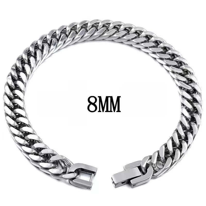 MKENDN 8/10/12MM Cuban Link Chain Bracelets for Men Women Solid Stainless Steel Curb Link Chain Wristband Jewelry Gifts - Madeinsea©