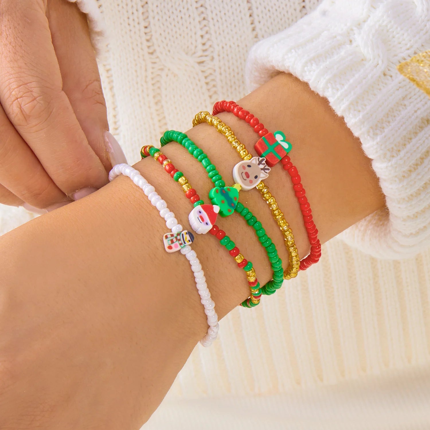 Handmade Christmas Bracelet For Women Girls Santa Claus Snowman Elk Xmas Tree Handwoven Adjustable Bangles New Year Jewelry Gift