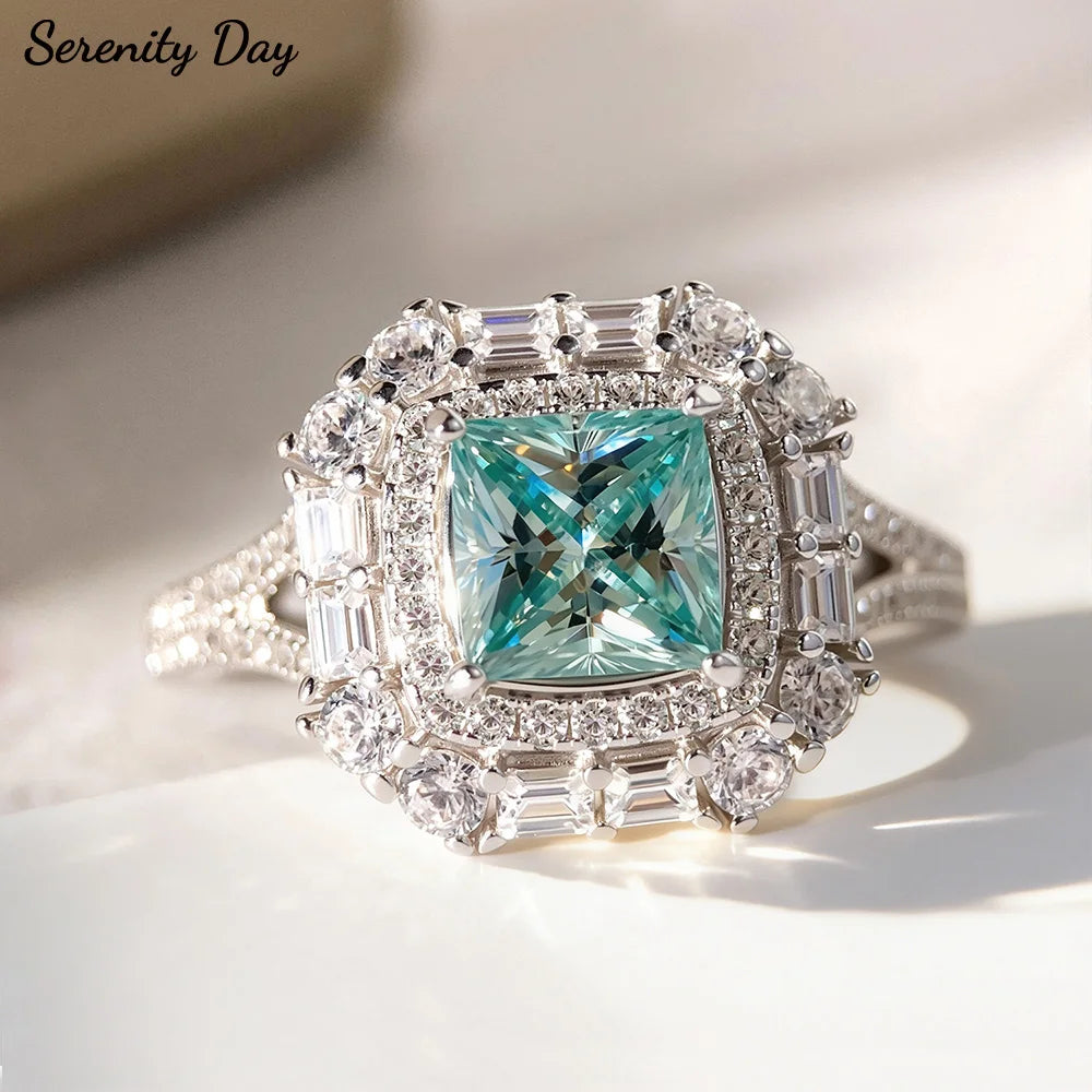 1ct Princess Paraiba Moissanite Rings for Women Gift Solid s925 Silver Blue Green Lab Diamond Eternity Rings Plated 18K Jewelry - Madeinsea©