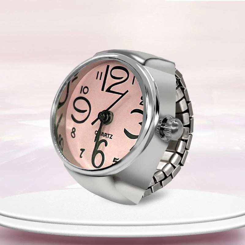 Steel Fun Vintage Punk Quartz Finger Pocket Watch Ring for Women Men Goth Clock Rings Digital Watch Elastic Stretchy Rings Gifts