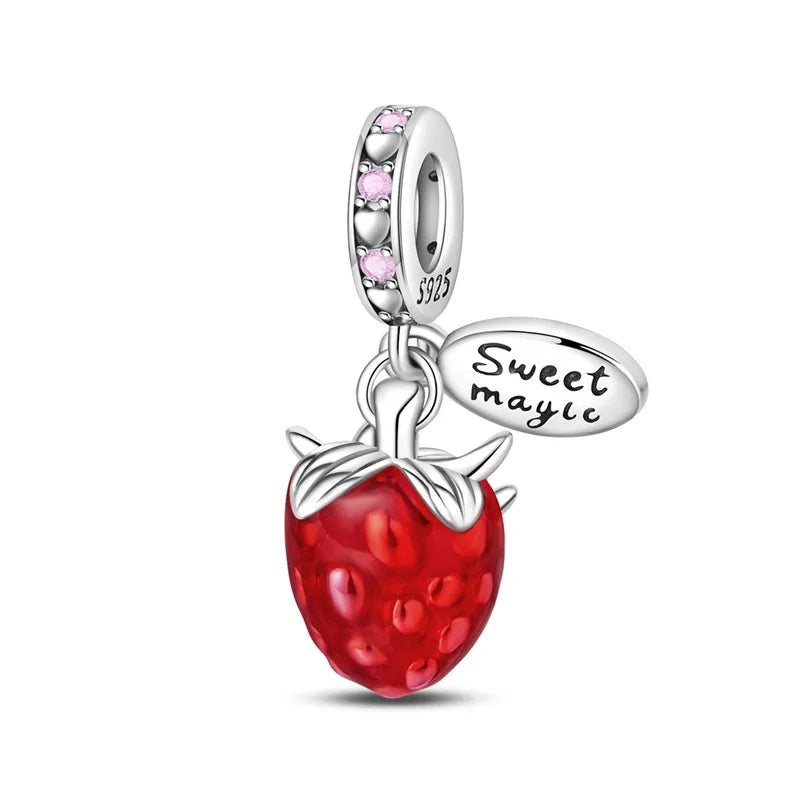 925 Silver Strawberry Ladybird Cars Lipstick Fashion Woman Red Charms Beads Fit Pandach 925 Original Bracelets DIY Jewelry Gift
