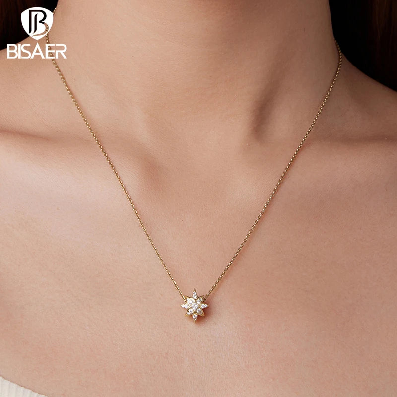 BISAER 925 Sterling Silver Starburst Charm Twinkle Star Bead Plated Gold for Women DIY Bracelet & Necklace Fine Jewelry Gift