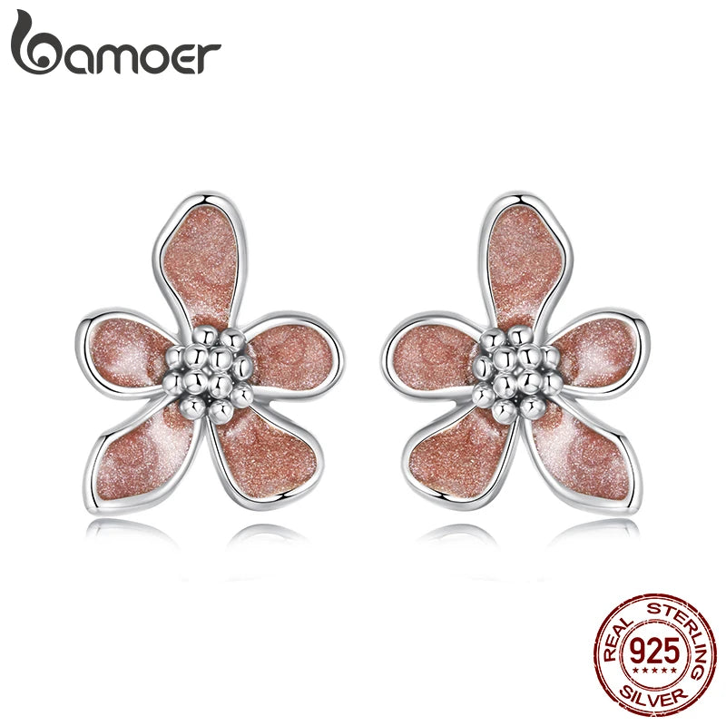 BAMOER 925 Sterling Silver Autumn Flowers Stud Earrings with Zircon Buds Blooming Statement Earrings for Women Teens Decor Gift
