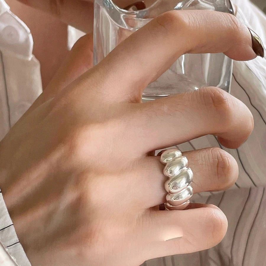 BF CLUB 925 Sterling Silver Ring For Women Strip Oval Finger Open Vintage Handmade Ring Allergy For Party Birthday Gift