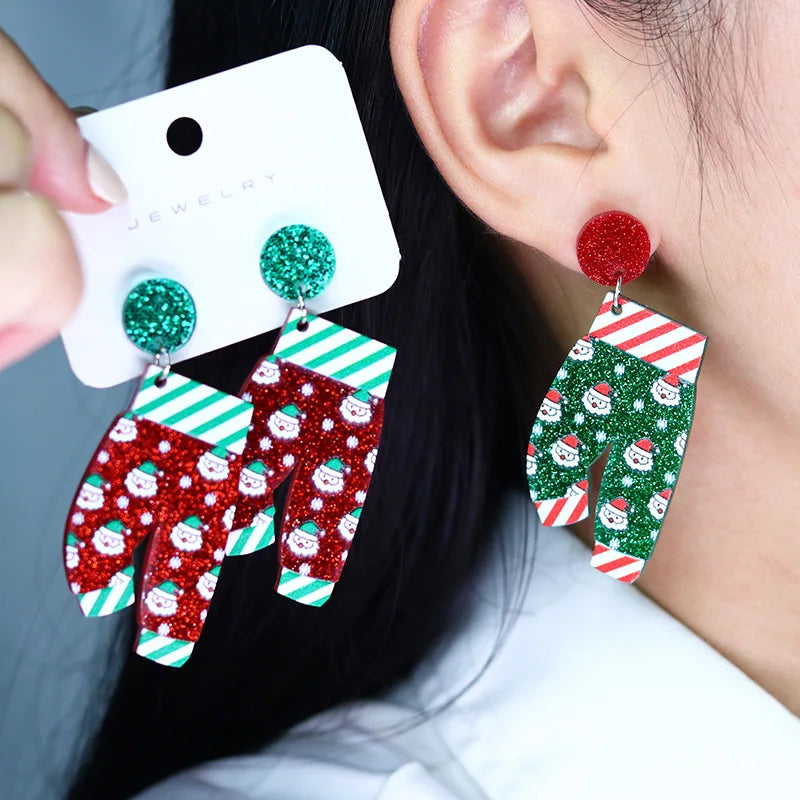 Creative Santa Claus Snowman Embrace Earrings for Women Wear Scarf Snowman Snowflake Pant Shape Pendant Earring Christmas Gifts