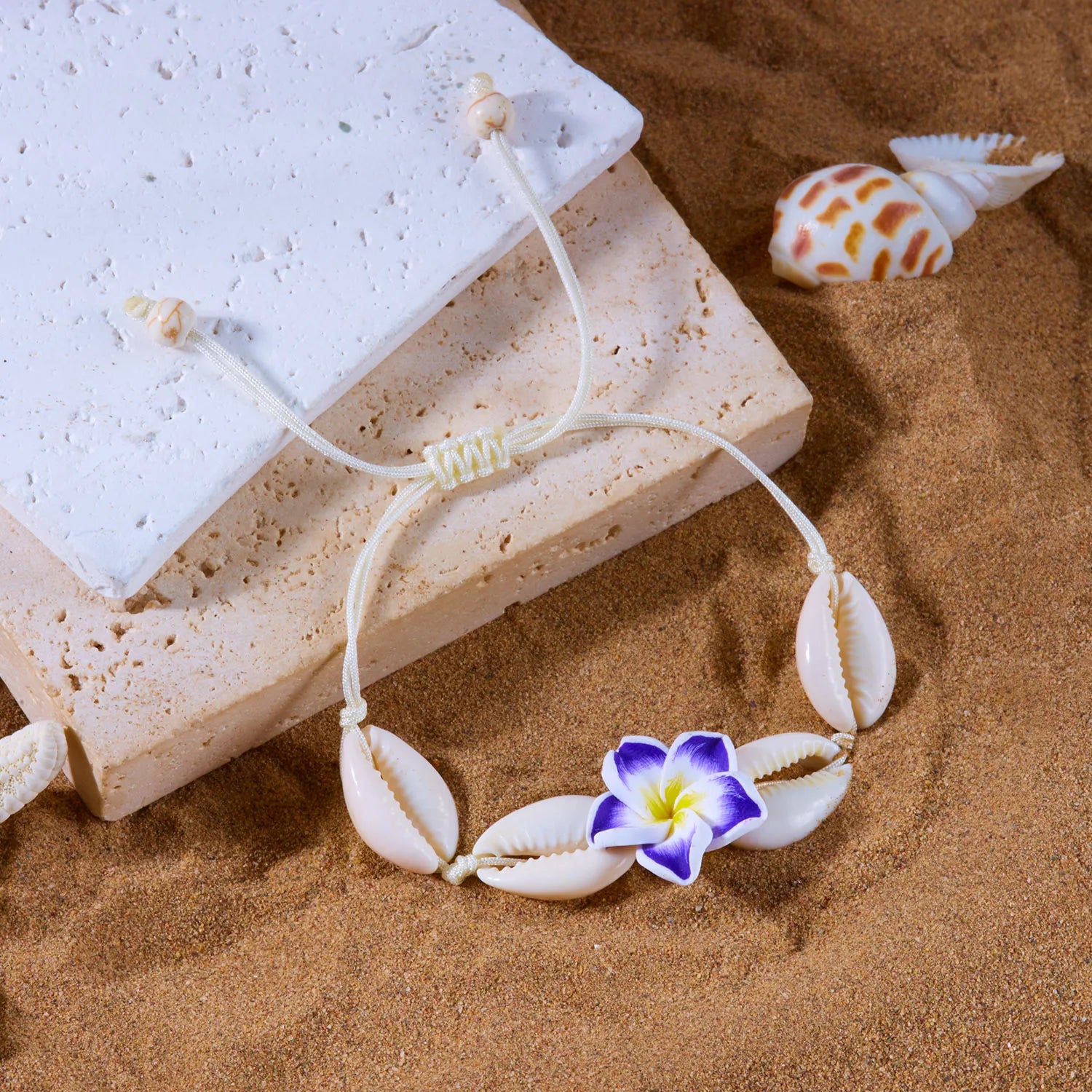 Bohemian Big Flower Sea Shell Charm Bracelets For Women Pink Blue Green Flower Soft Clay Pottery Beaded Bangles Handmade Jewelry