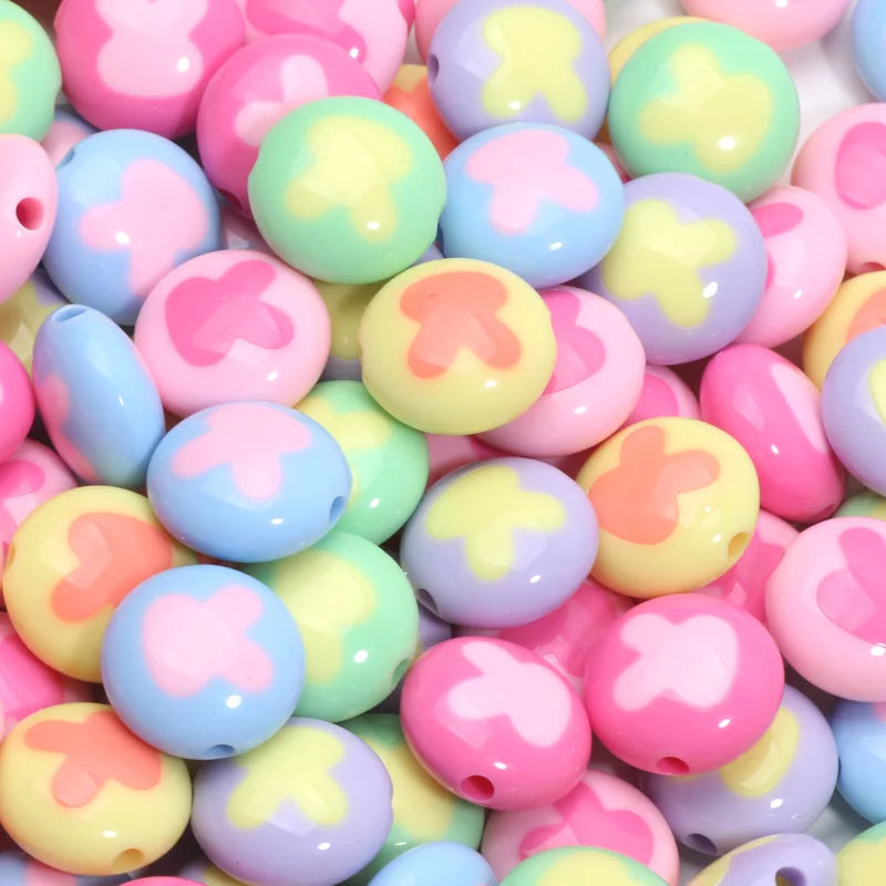 20pcs 18mm Acrylic Flat Round Beads Rabbit Pattern Loose Spacer Beads For Jewelry Making Bracelet Necklace Diy Craft Handmade