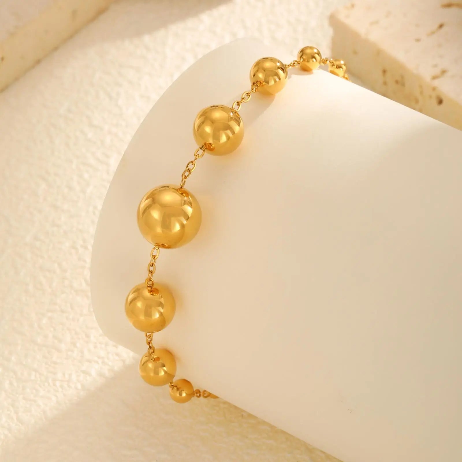 Vnox Big And Small 10 Round Ball Bracelets Stainless Steel Fashion Beaded Chain Bracelet For Women Jewelry Set Party Gifts