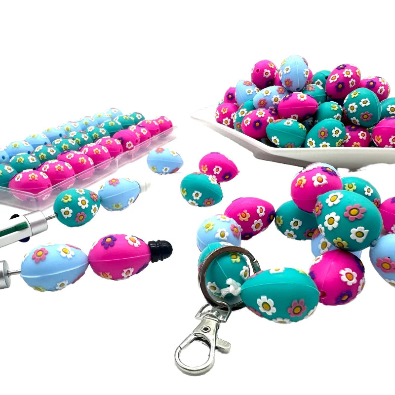 Lot de 5 ou 10 perles focales en silicone 3D de la série Pâques, pour bricolage, colliers, bijoux, stylos, porte-clés, décoration de voiture, chaînes de sacs