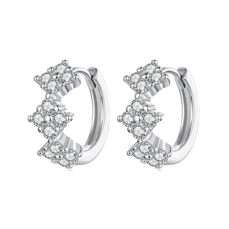 WOSTU Solid 925 Silver AAA CZ Four-Leaf Clover Huggies Earrings For Women, Full Zircon Wedding Engagement Hoop Earring Party G