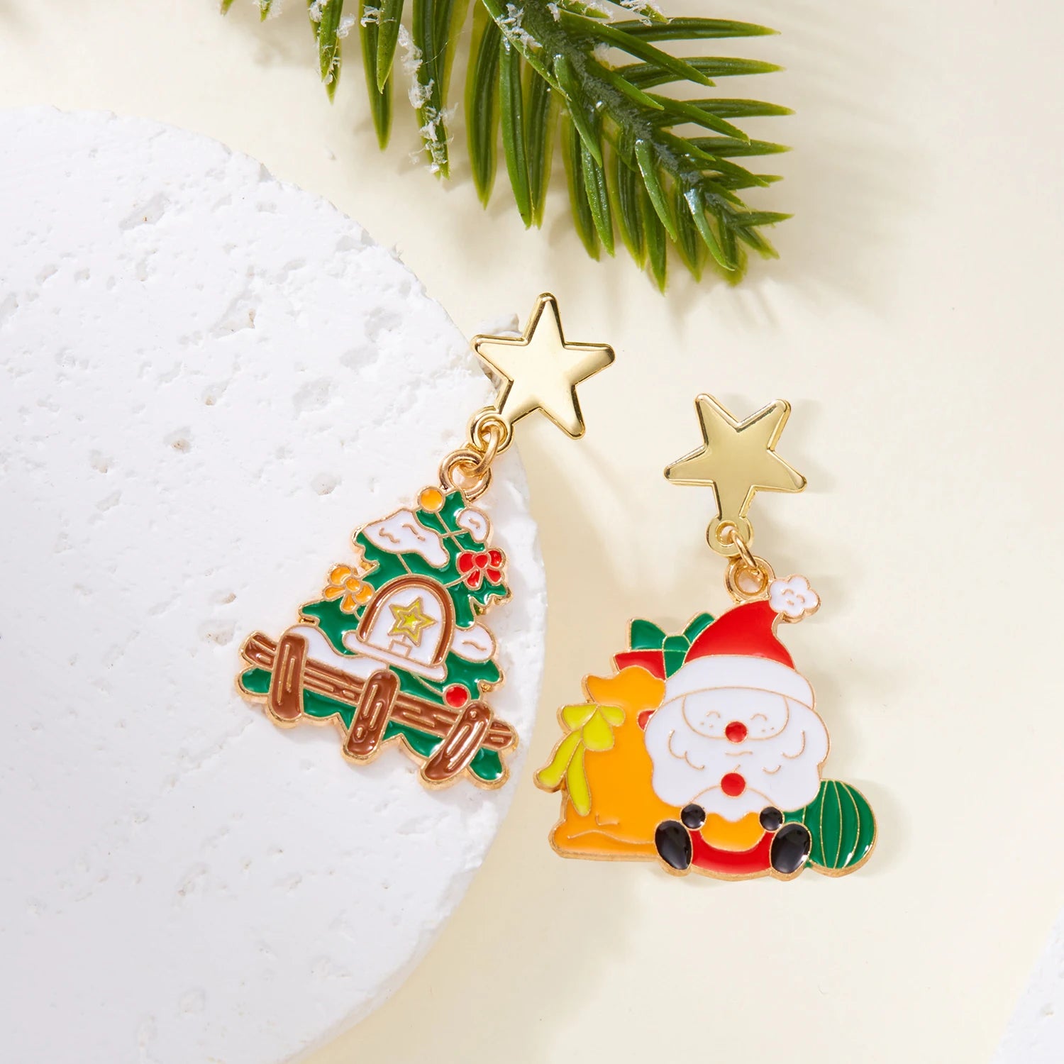 Christmas Asymmetrical Dangle Earrings For Women Santa Claus Christmas Tree Snowman Angel Zircon Pendant Earring Xmas Jewelry
