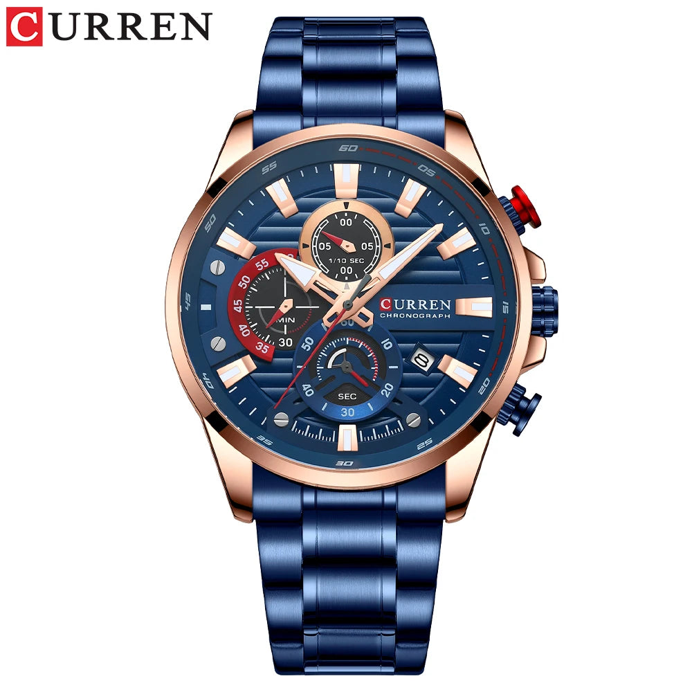 CURREN Sports Casual Quartz Wristwatches with Chronograph Fashion Stainless Steel Men's Watch Auto Date Clock Male - Madeinsea©