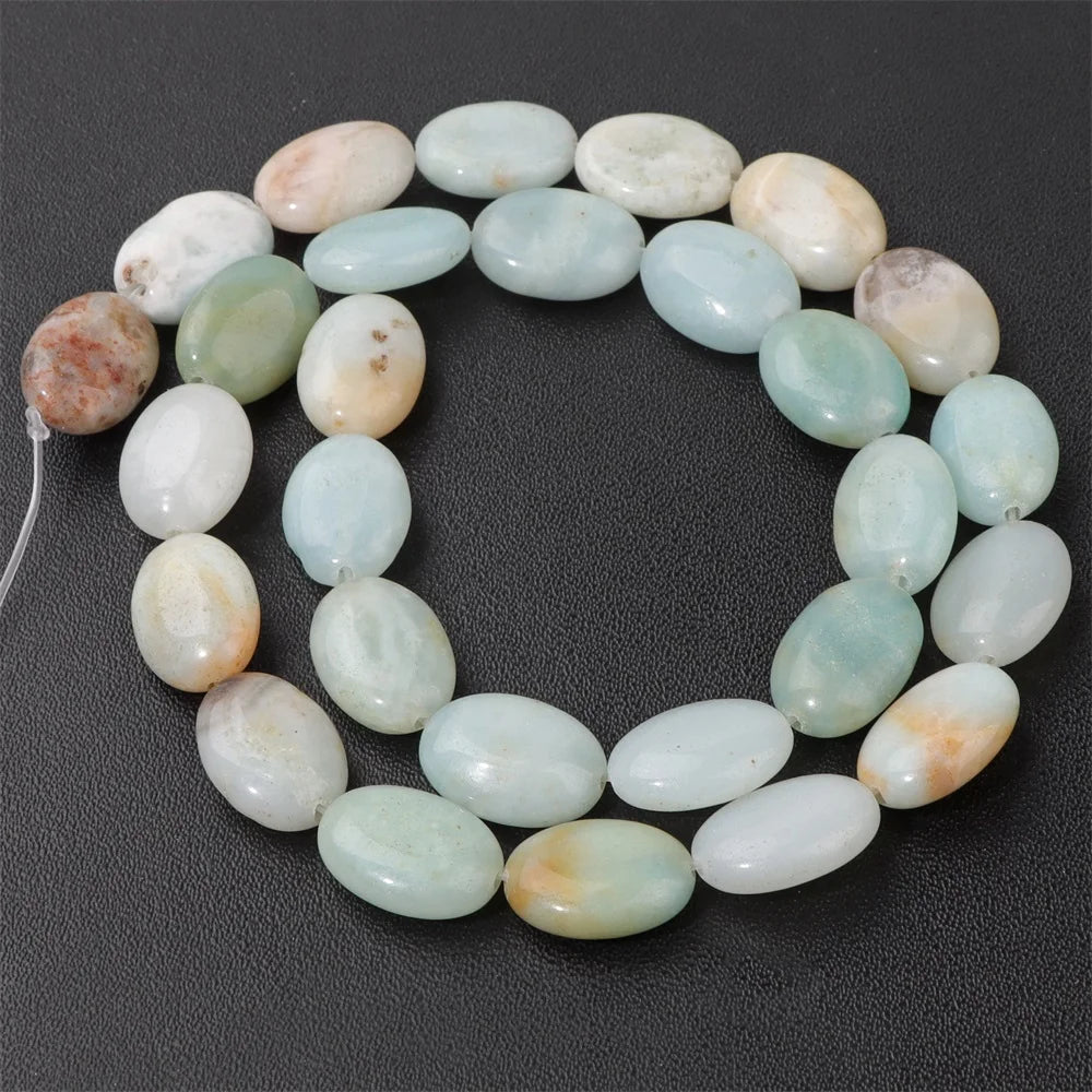 10x15mm Natural Stone Bead Flat Oval Shape Amazonite Rose Quartzs Amethysts Beads For Jewelry Making Necklace Bracelet Handmade