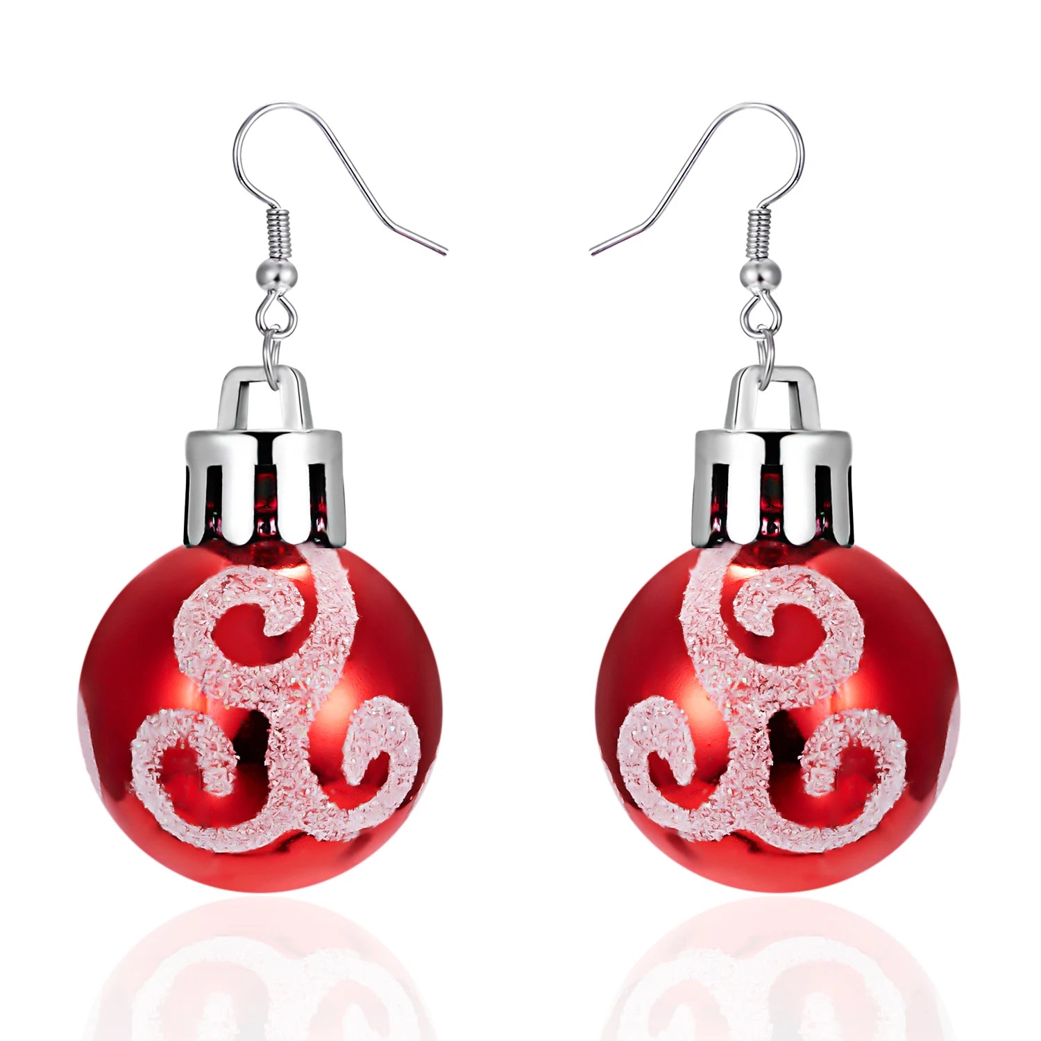 Fröhliche Weihnachten! Grüne und rote runde Kugelohrringe für Damen mit Pailletten, Schneeflocken und Sternen – Hängeohrringe für Neujahr und Feste.