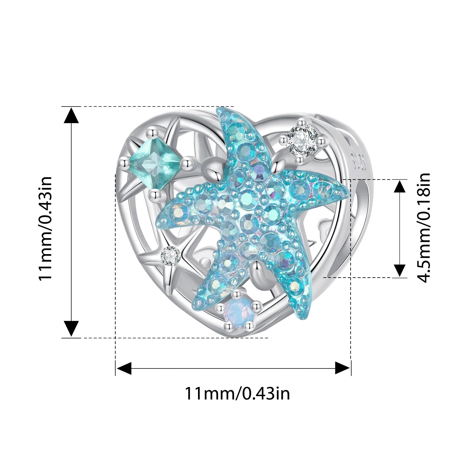 BISAER 925 Sterling Silver Fantasy Turtle Octopus Charm Bead Starfish Seahorse Fishtail Pendant for Women DIY Bracelet Jewelry