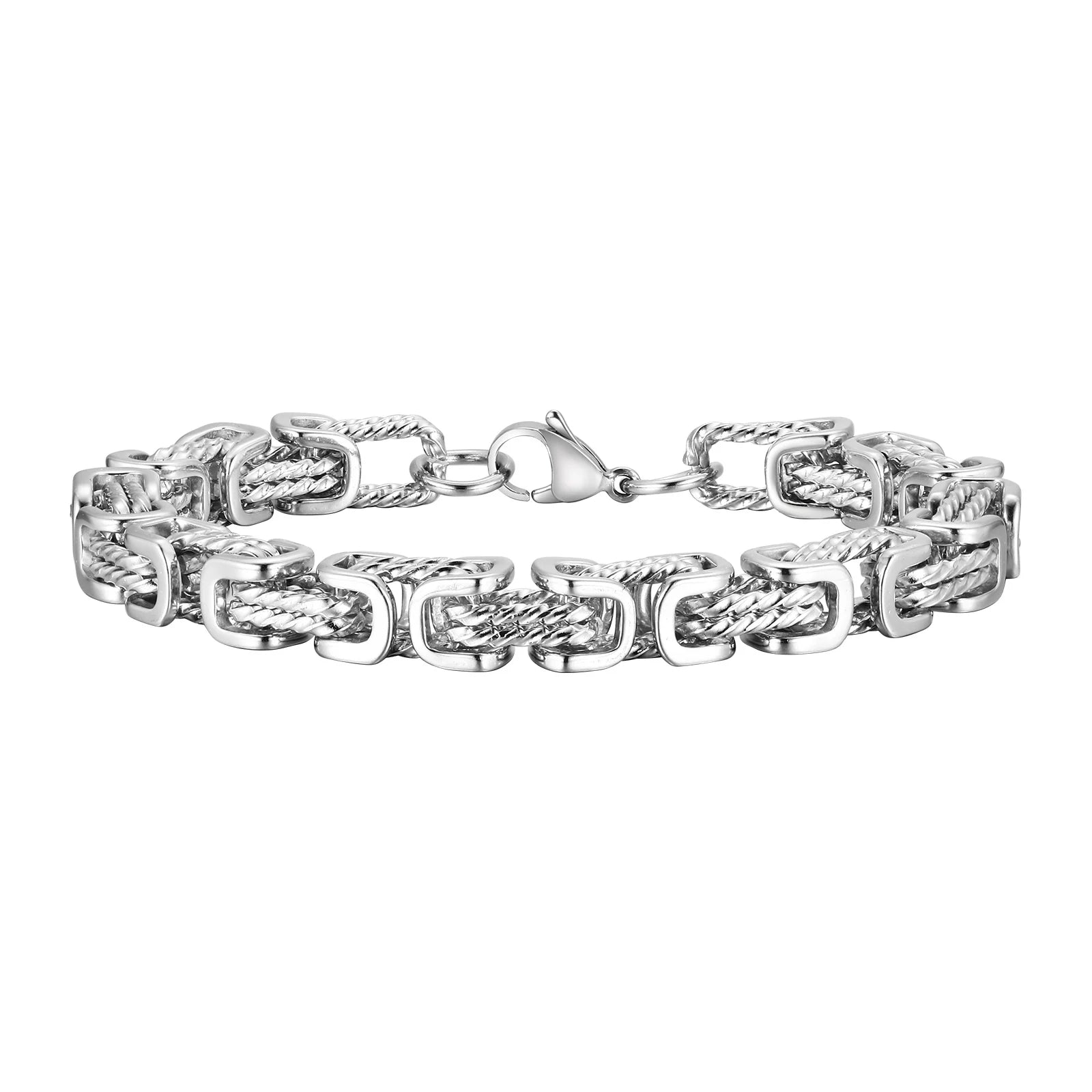 Klobige byzantinische Armbänder für Herren, Retro-Grau, 8 mm geflochtenes Gliederarmband aus Edelstahl, Vintage-Schmuck, Geschenk für ihn, Jungen