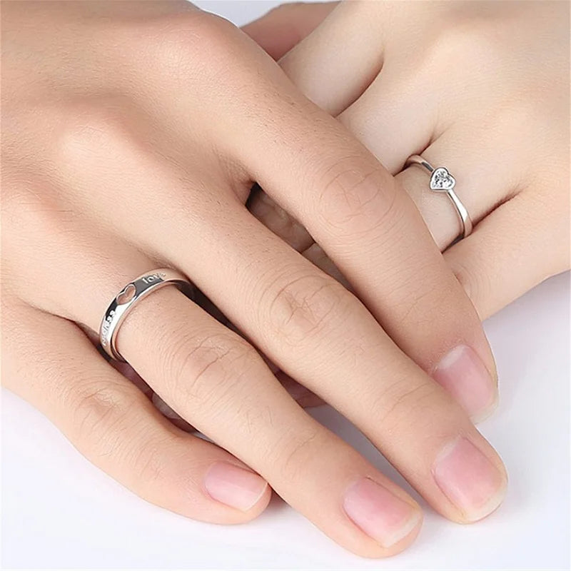 2Pcs/sets Love Heart Matching Couple Rings for Women Men Lover Forever Endless Love Wedding Ring Valentine's Day Dating Jewelry