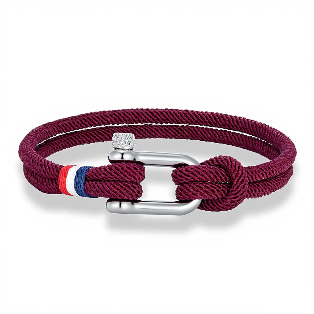 MKENDN Stainless Steel U-Shape Shackle Buckle Bracelet Men Women Handmade Woven Double-Layer Design France Flag Couple Jewelry