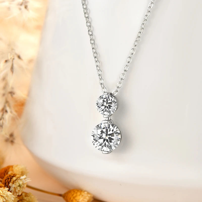OXTAO 925 Sterling Silver Moissanite Two-stone Pendant Necklace for Women  D Color VVS1 Diamond Engagement Wedding Jewelry Gift